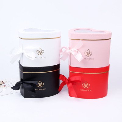 Valentine's Day Heart bow ribbon Chocolate box Double heart-shaped flower box Macaron matching gift box for Mother's Day