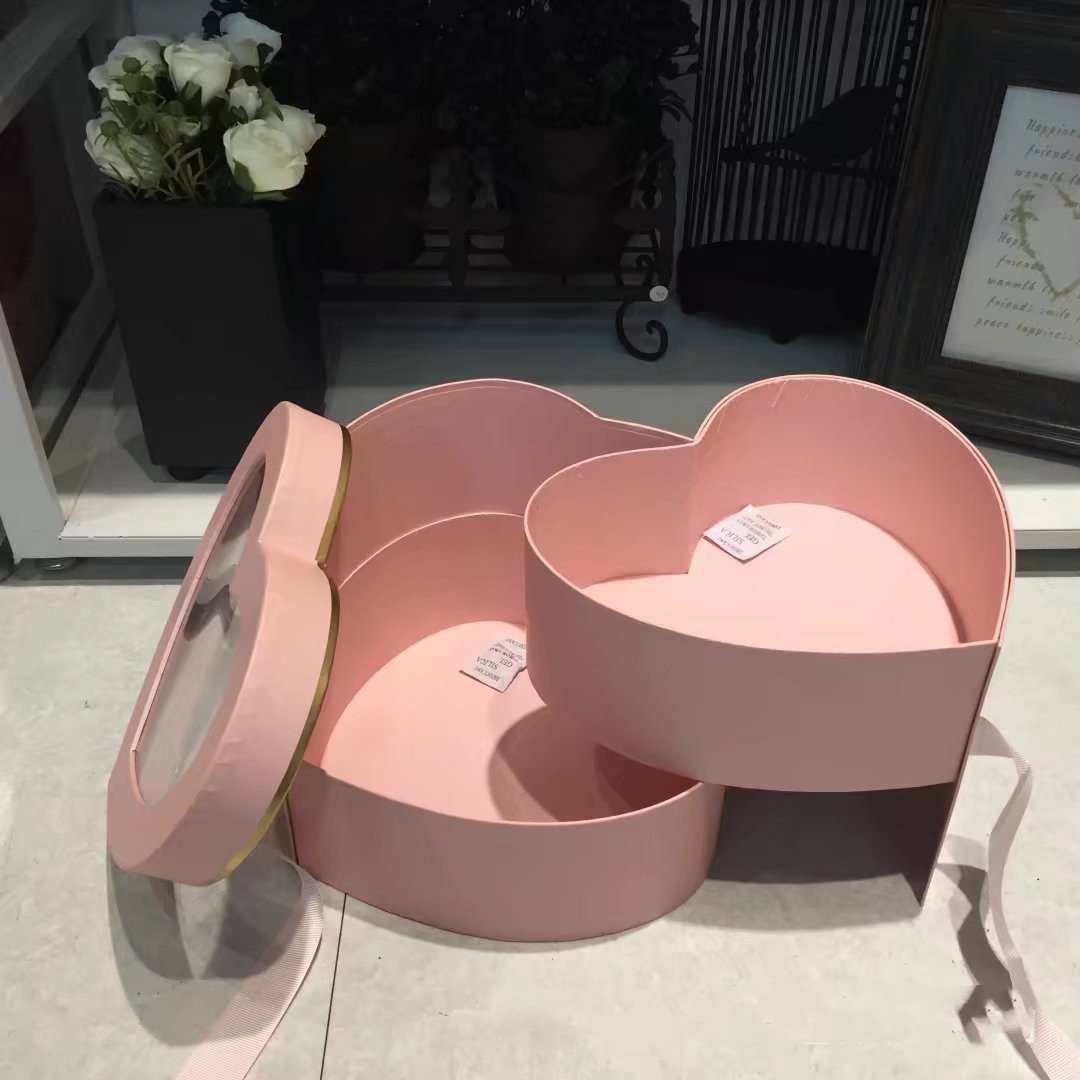 Valentine's Day Heart bow ribbon Chocolate box Double heart-shaped flower box Macaron matching gift box for Mother's Day