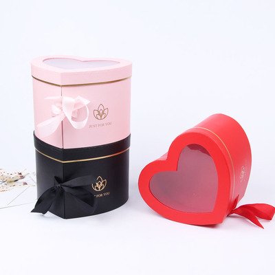 Valentine's Day Heart bow ribbon Chocolate box Double heart-shaped flower box Macaron matching gift box for Mother's Day