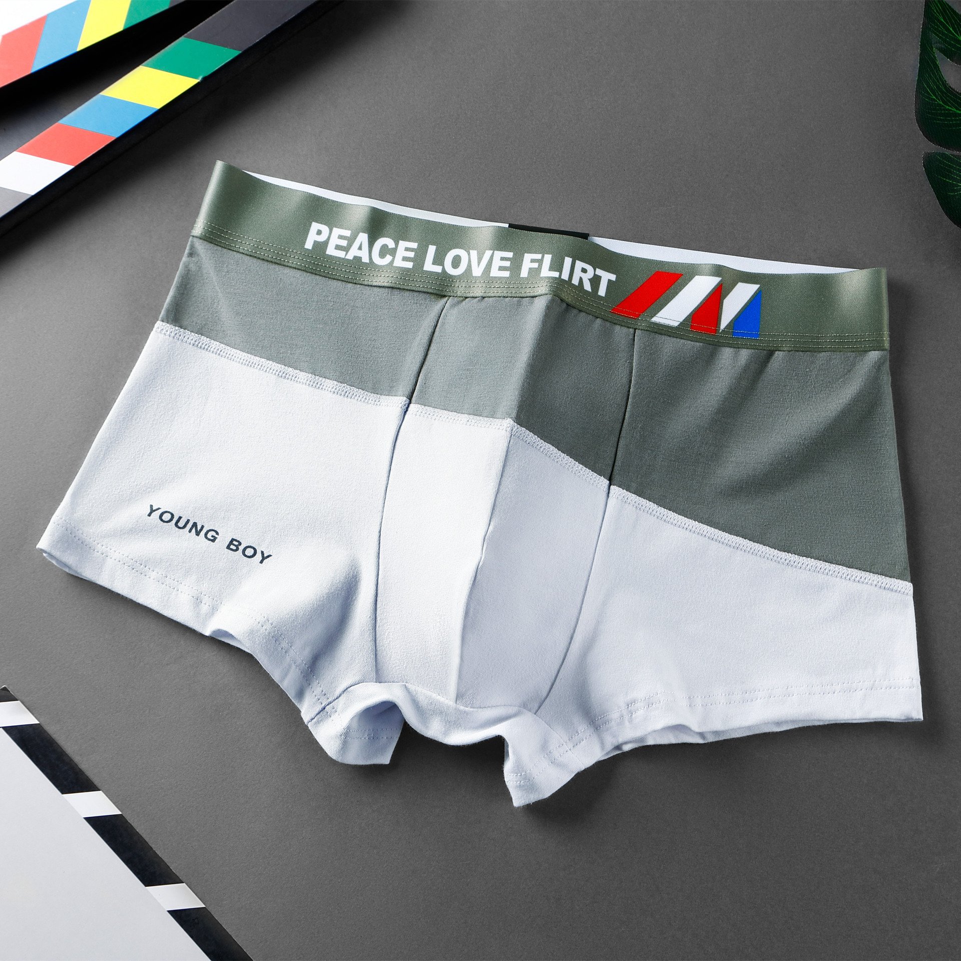 Hot items hot selling multi-color men's underwear boxer briefs cotton print color matching mid-rise plus size shorts
