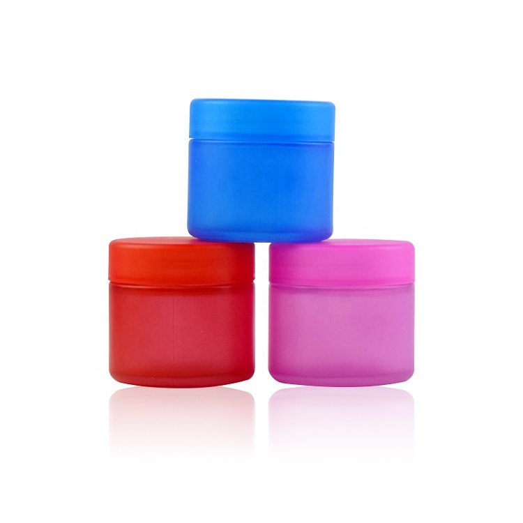 Child resistant semi transparent colorful painted glass jar match lid flower graphic designer smell proof jars 2oz glass jar