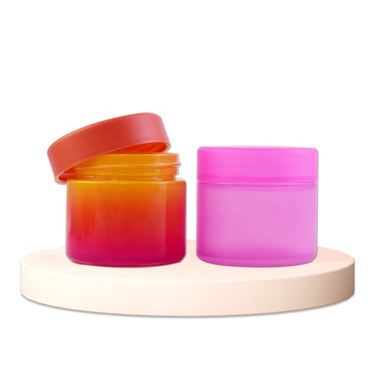 Child resistant semi transparent colorful painted glass jar match lid flower graphic designer smell proof jars 2oz glass jar