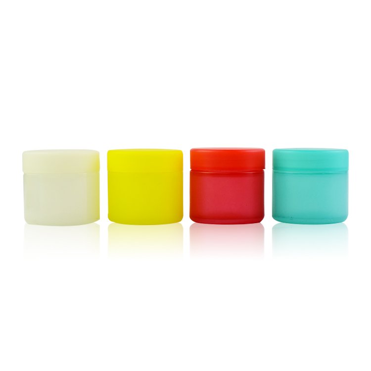 Child resistant semi transparent colorful painted glass jar match lid flower graphic designer smell proof jars 2oz glass jar
