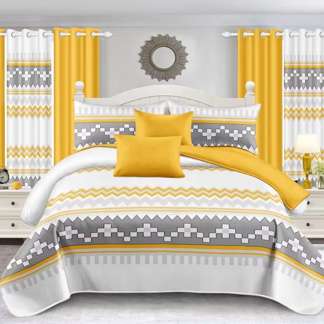 Factory Wholesale American Styles Printed 8 Pieces Bedspread Bedding Set With Matching Curtains