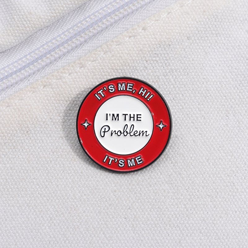 It's Me! Hi! Red And White Round Metal Badge Clothing Accessories Collar Pin Metal Collar Pin Medal Shape All Match