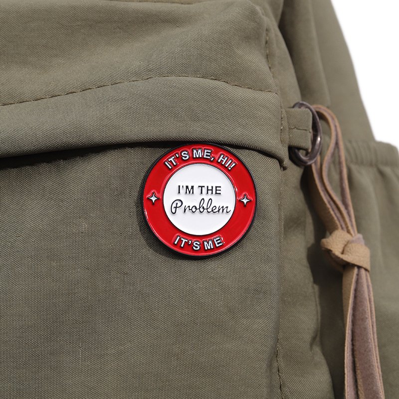 It's Me! Hi! Red And White Round Metal Badge Clothing Accessories Collar Pin Metal Collar Pin Medal Shape All Match