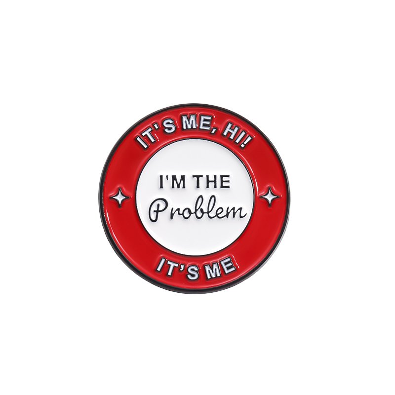 It's Me! Hi! Red And White Round Metal Badge Clothing Accessories Collar Pin Metal Collar Pin Medal Shape All Match