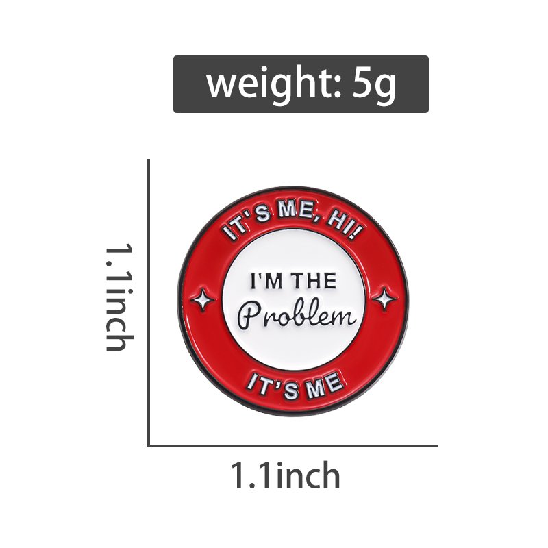 It's Me! Hi! Red And White Round Metal Badge Clothing Accessories Collar Pin Metal Collar Pin Medal Shape All Match