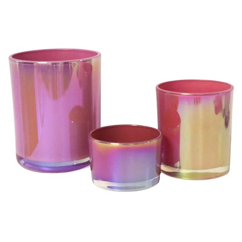 Hot Sale Custom Candle Glass Iridescent Holographic 200ml 320ml 440ml 504ml Luxury Glass Candle Vessel with Matching Lid