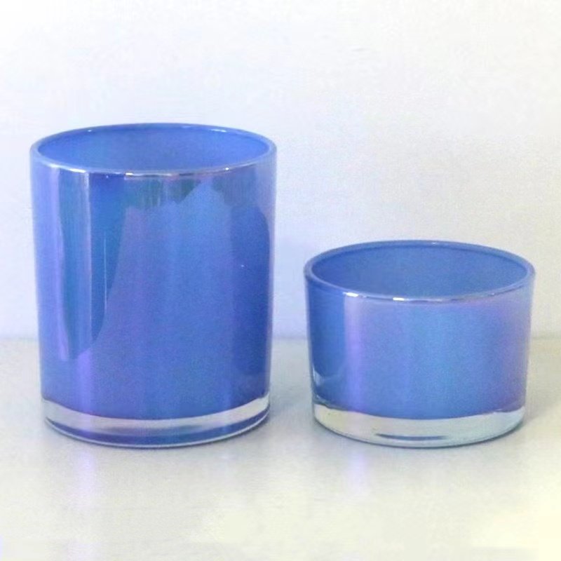 Hot Sale Custom Candle Glass Iridescent Holographic 200ml 320ml 440ml 504ml Luxury Glass Candle Vessel with Matching Lid