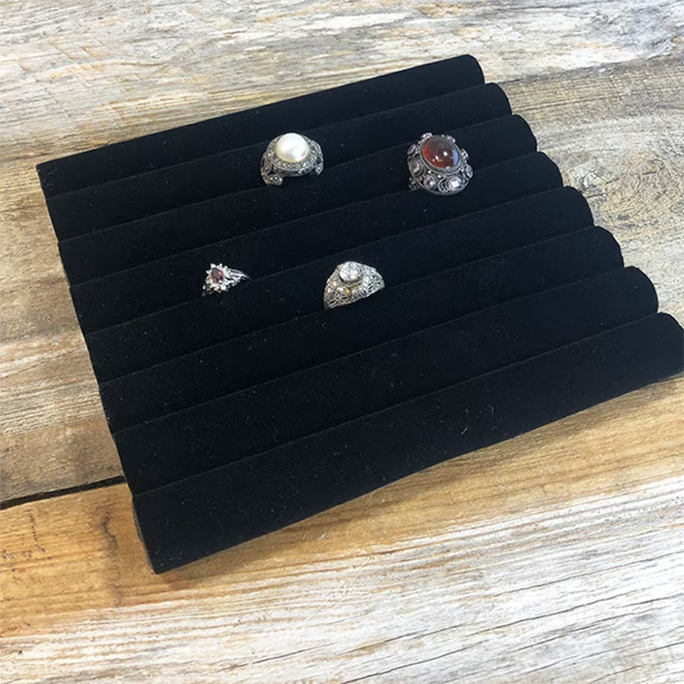 Velvet Half Tray Insert With Slots For Rings Display Wooden Cuboid Jewelry Rings Displays Box With Sponge Inside 20x15x3.2cm