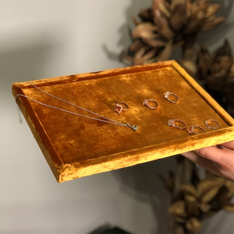 Velvet Half Tray Insert With Slots For Rings Display Wooden Cuboid Jewelry Rings Displays Box With Sponge Inside 20x15x3.2cm
