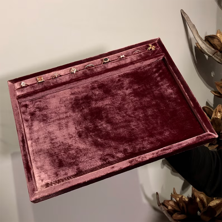Velvet Half Tray Insert With Slots For Rings Display Wooden Cuboid Jewelry Rings Displays Box With Sponge Inside 20x15x3.2cm