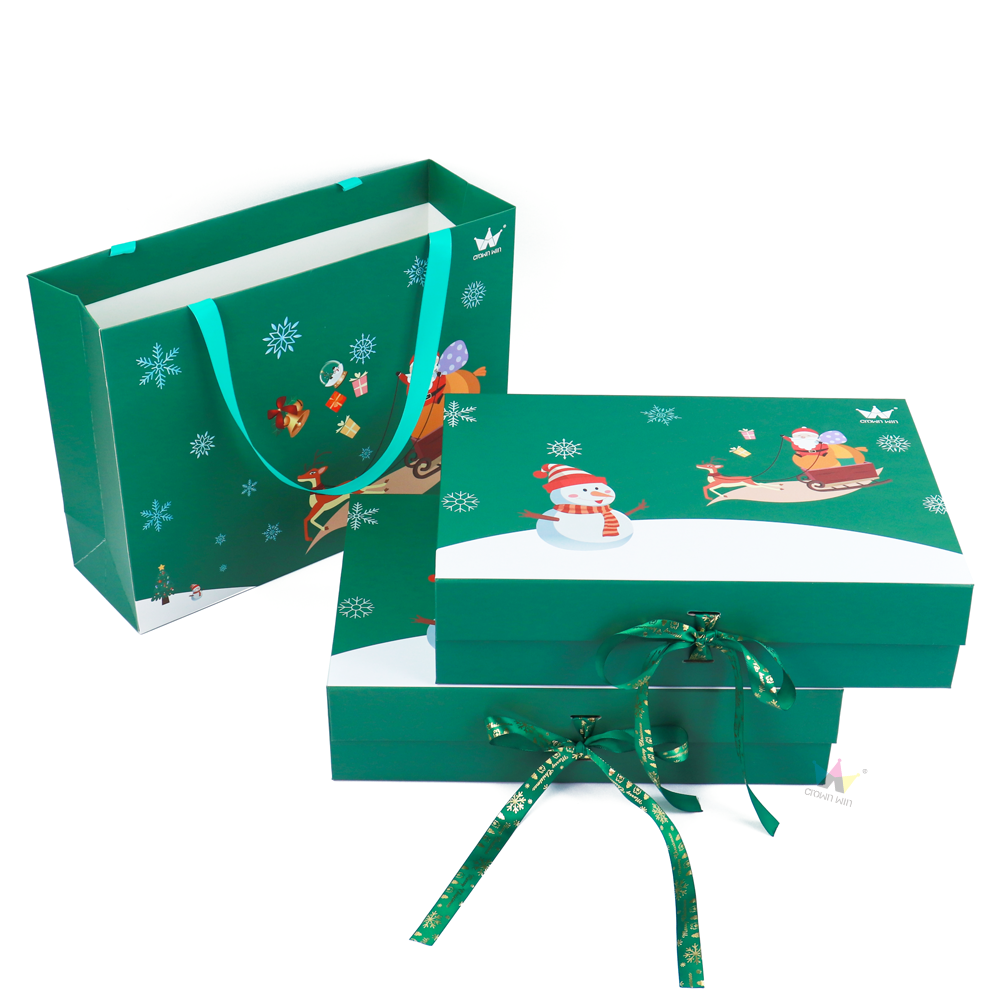 customized recyclable foldable collapsible eco friendly sublimation packaging gift christmas paper boxes with paper bag
