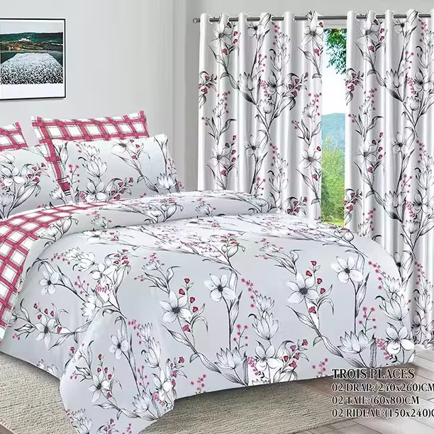 Hot sale 6 pieces designer bedding set with matching curtains customized 100% cotton bed sheet set king size set in stock