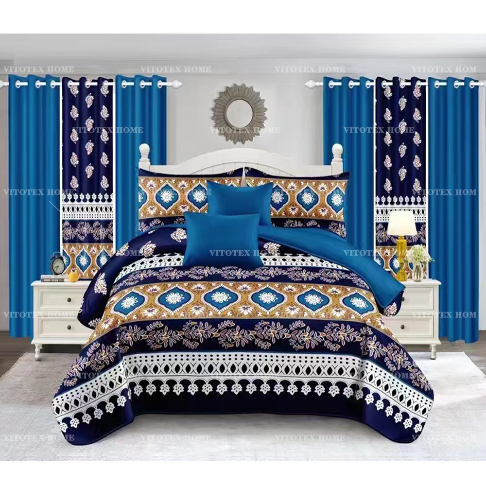 China Factort 6pc bedsheet set king size curtains bedding set bedsheets curtain and the pillowcase sets 10pcs