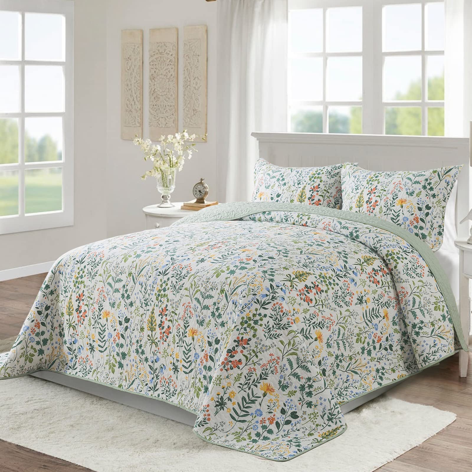 Quilt Bedspread Set Embroidery Microfiber Bedding Bed Quilts Polyester Coverlet
