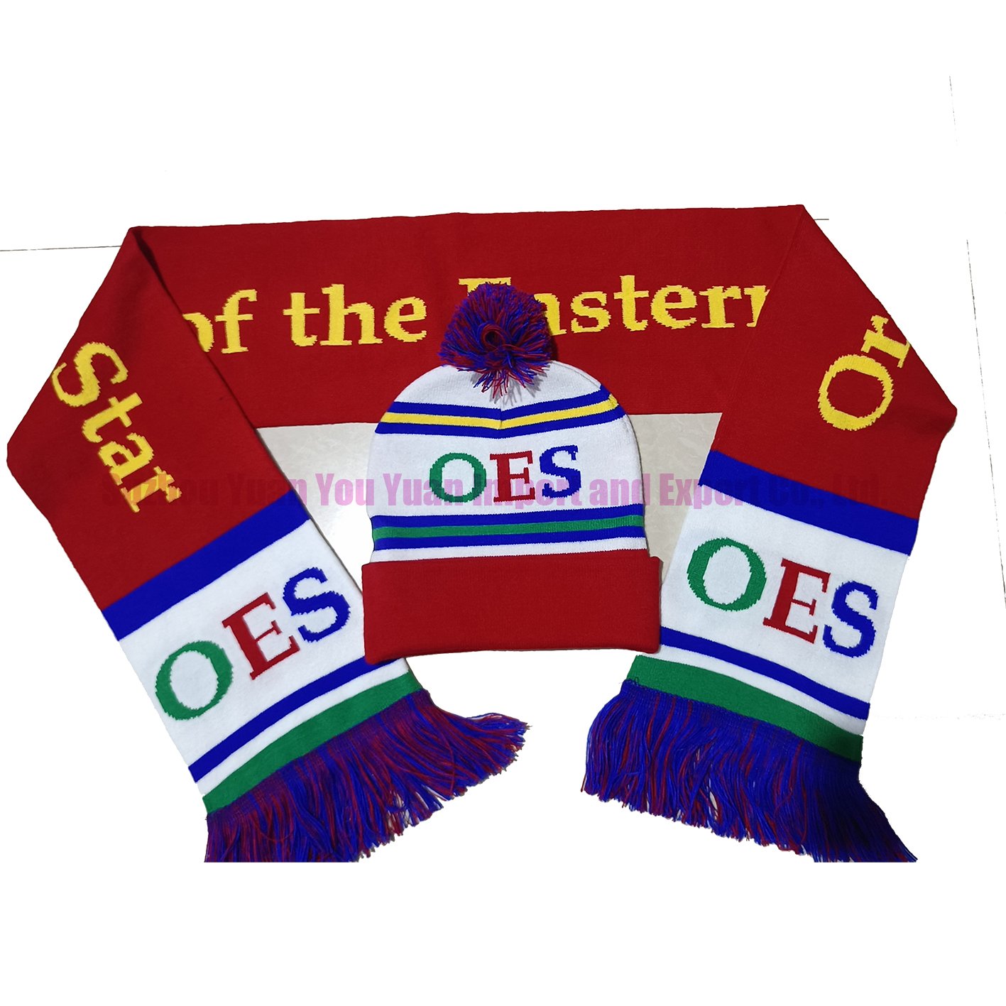 custom 145x17cm Knitted ORDER OF THE EASTERN STAR OES matching Winter scarf and hat