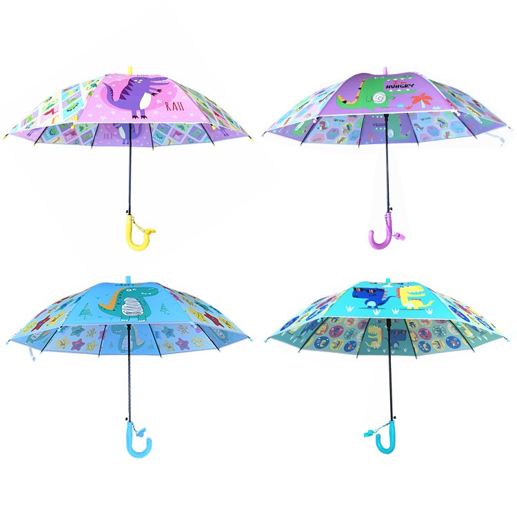 YS-6016 New Design Kids Umbrella Match color Handle And Tips Custom Cartoon Printing Straight POE Children Umbrella With Whistle