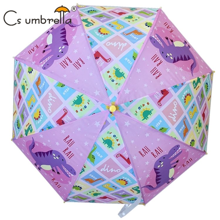 YS-6016 New Design Kids Umbrella Match color Handle And Tips Custom Cartoon Printing Straight POE Children Umbrella With Whistle