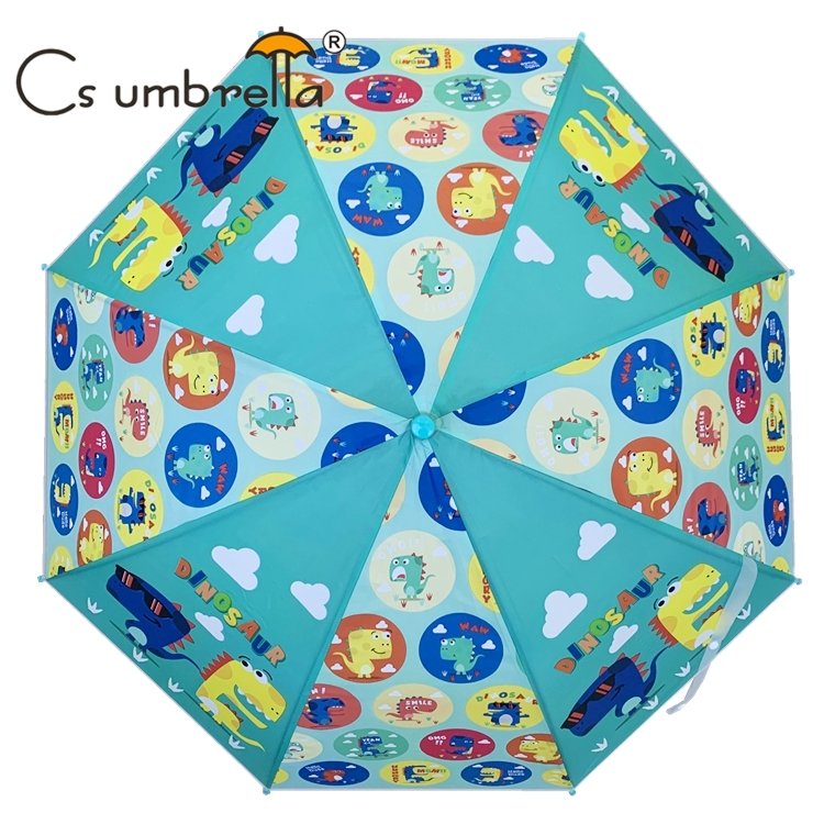 YS-6016 New Design Kids Umbrella Match color Handle And Tips Custom Cartoon Printing Straight POE Children Umbrella With Whistle
