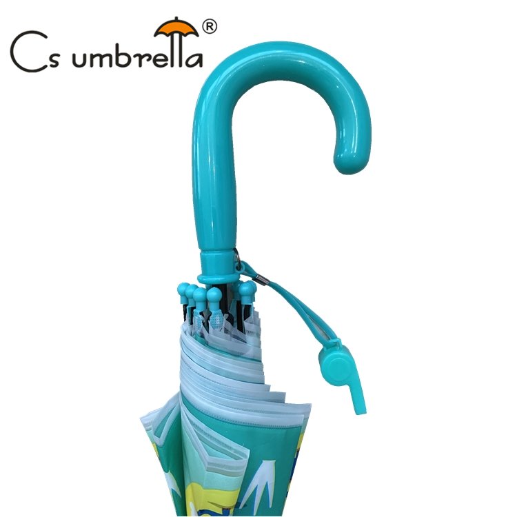 YS-6016 New Design Kids Umbrella Match color Handle And Tips Custom Cartoon Printing Straight POE Children Umbrella With Whistle
