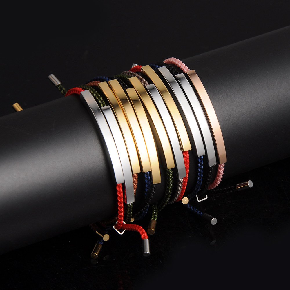 Fashion Jewelry Engrave Design Gold Plated Stainless Handmade Braided Rope Charms Hand Matching Bracelets For Couples