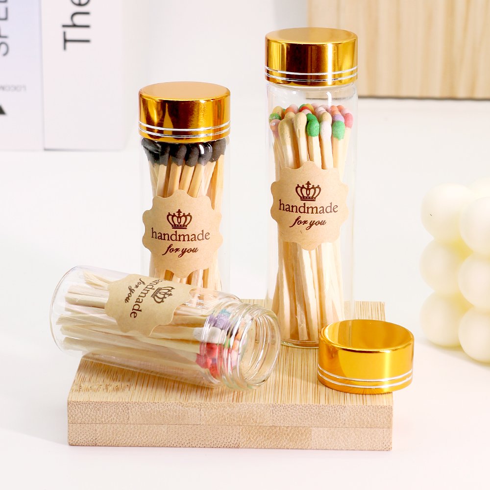 Customized Long Wooden Matches Colorful Safety Candle Matchsticks In Glass Bottle