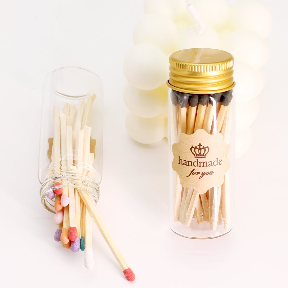 Customized Long Wooden Matches Colorful Safety Candle Matchsticks In Glass Bottle