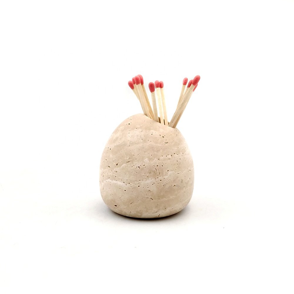 Nanwei Travertine Candlestick Holder with Striker for Cute and Fancy Matches