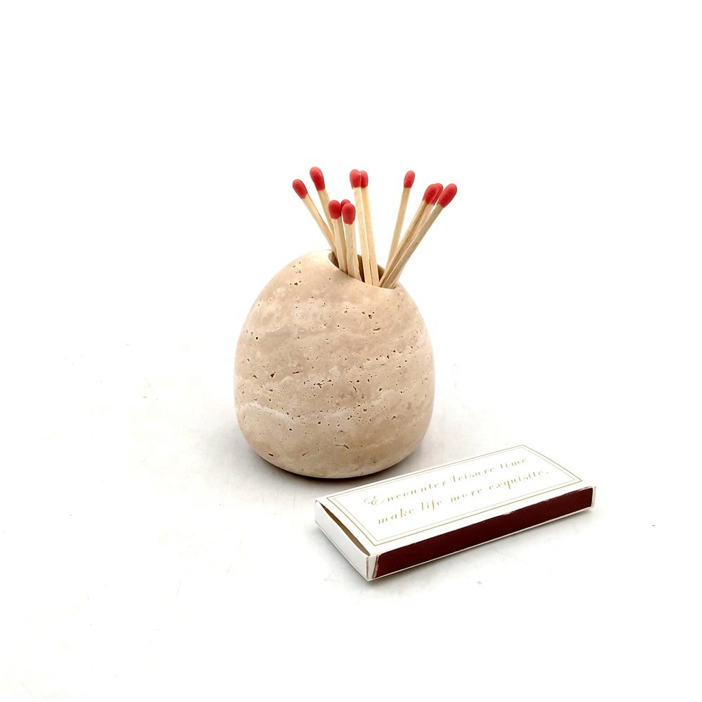 Nanwei Travertine Candlestick Holder with Striker for Cute and Fancy Matches