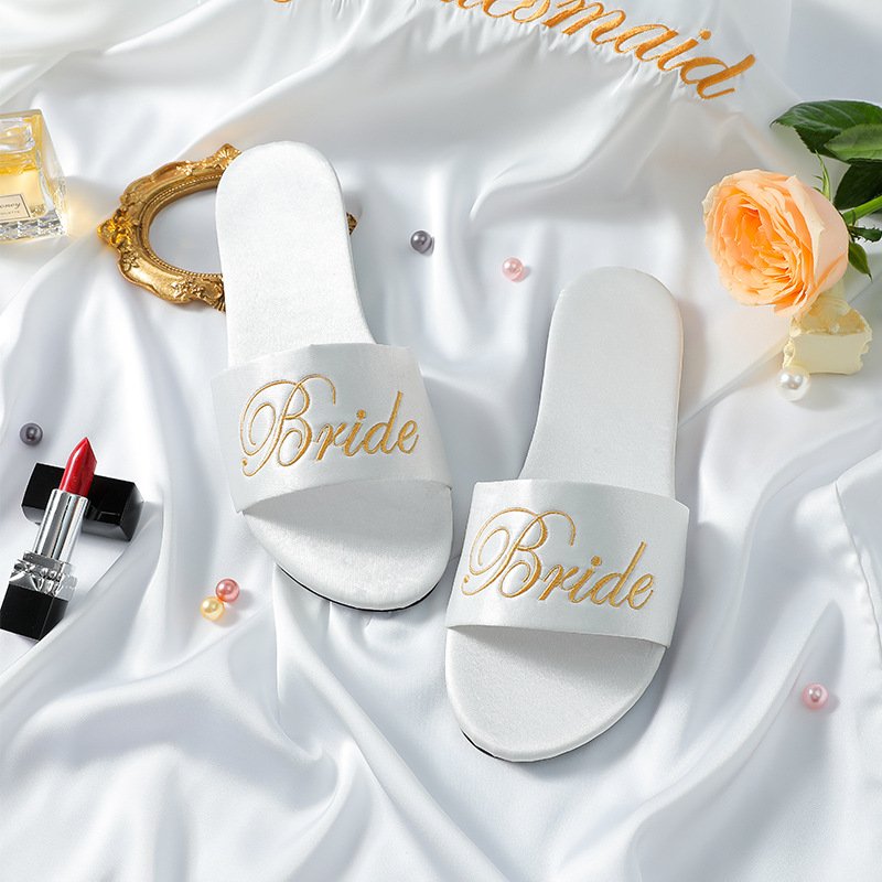 NANTEX Embroidery Wedding Bridesmaid Slippers Female Satin Red Slippers Bridal Gown Matching Shoes