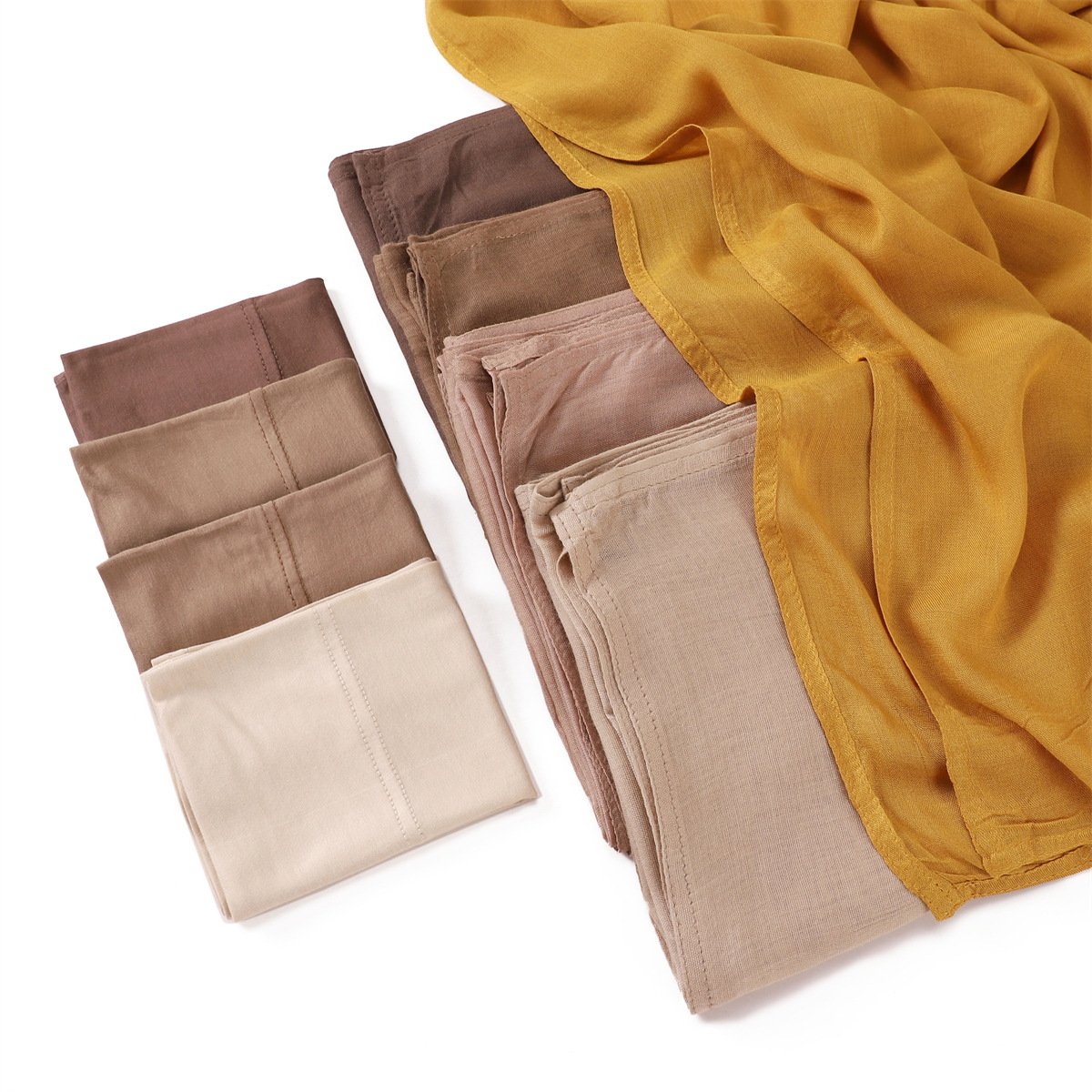 2024 Plain Rayon Double Stitches Edge 100% Bamboo Modal Hijab with Jersey Matching under cap Viscose Muslim Women Shawl