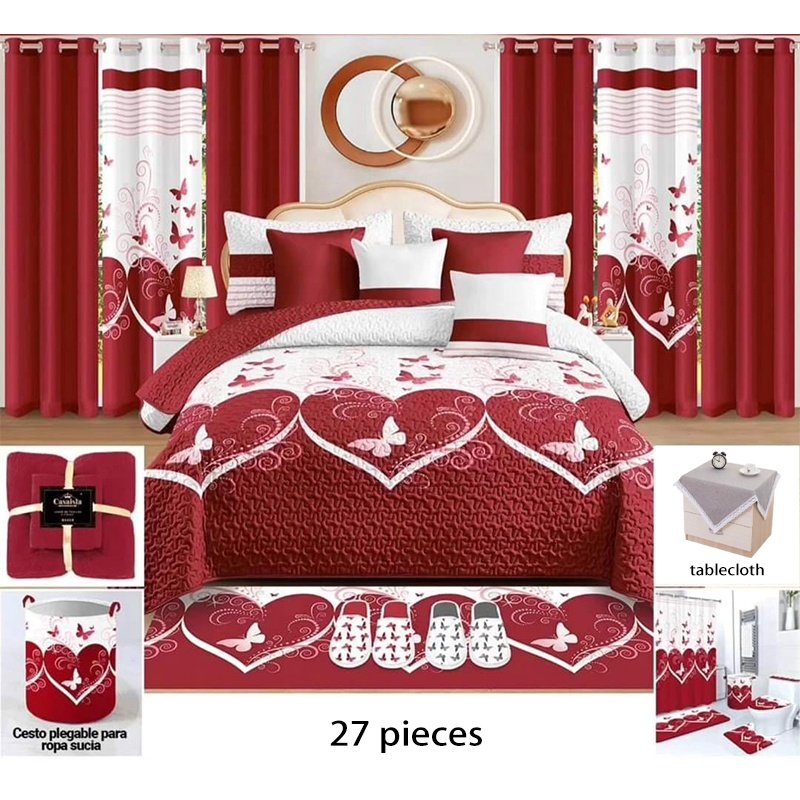 High quality king size 24 pcs quilt cover bedding set with matching bathroom set flat sheet 20 pieces set queen size