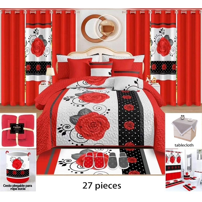 High quality king size 24 pcs quilt cover bedding set with matching bathroom set flat sheet 20 pieces set queen size