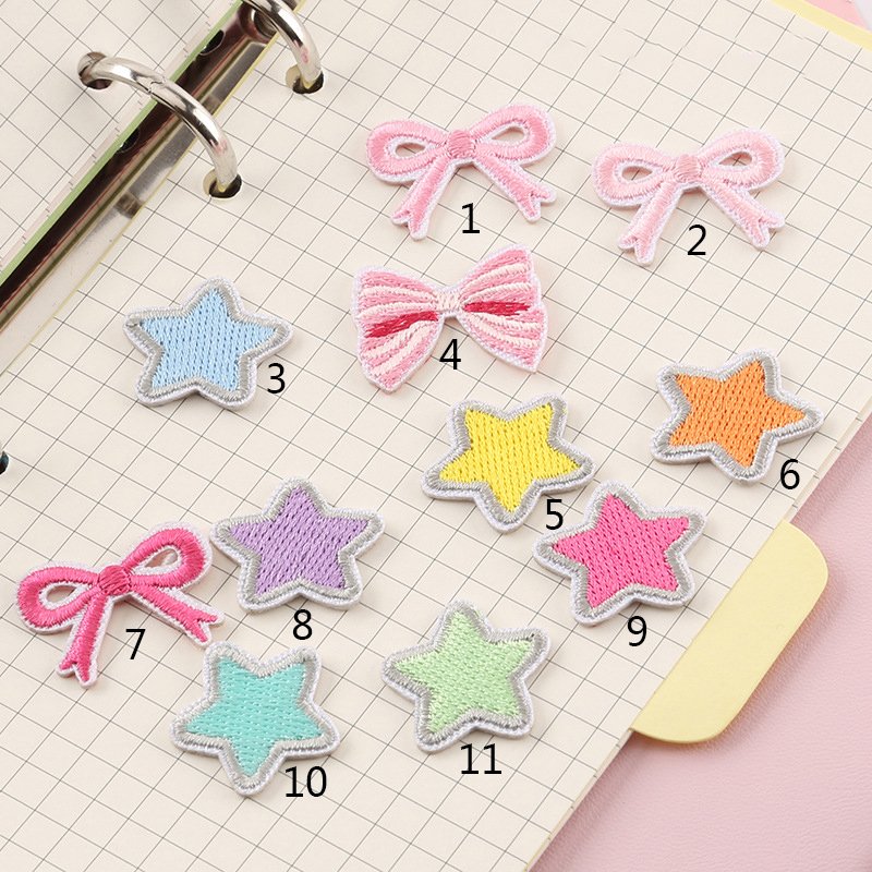 Ins Style Girls Like Lovely Self-adhesive Embroidered Stickers Easy Match Decorative Star Bowknot Patches For Journal