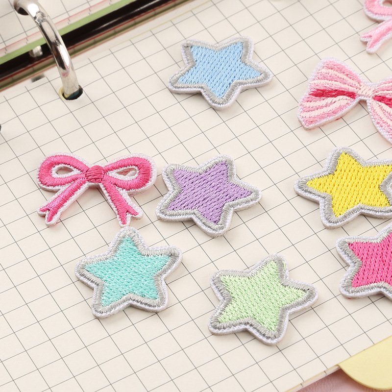 Ins Style Girls Like Lovely Self-adhesive Embroidered Stickers Easy Match Decorative Star Bowknot Patches For Journal