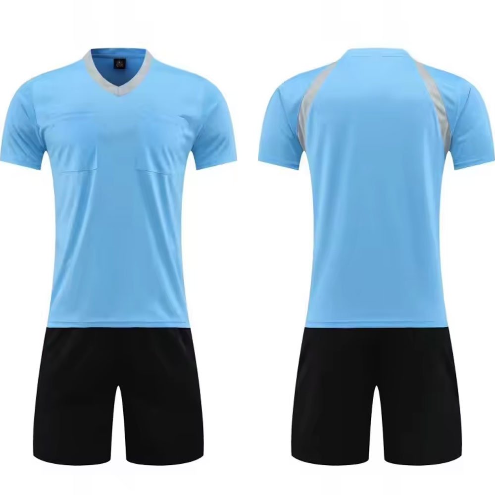 Professional Soccer Jersey Set Adult V-neck Football Referee Uniform Short Sleeve Match Judge Shirt Shorts Football Uniform