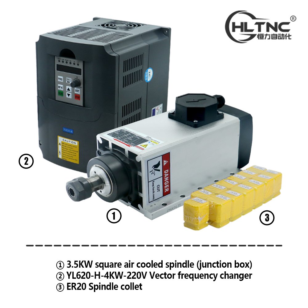 HLTNC High Performance CNC machine air-cooled 220V 380V ER25 3.5KW automatic engraving spindle with 4KW 220V Matching VFD