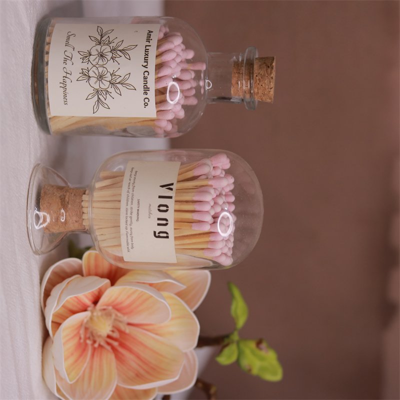 RSP Factory wholesale customize logo glass bottle matches for safety candle match in glass jar windproof outdoor safety matches