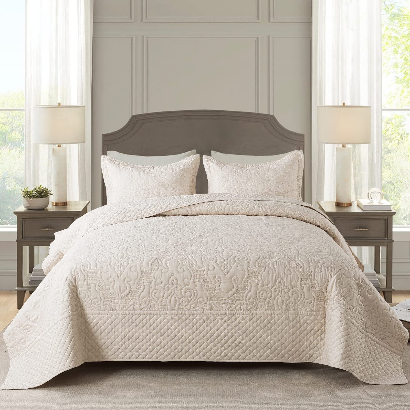 3PCS Set King Queen Size Soft Cotton Jacquard Bed Spread Lightweight Coverlet Bedspread Set Bed Blanket Quilt