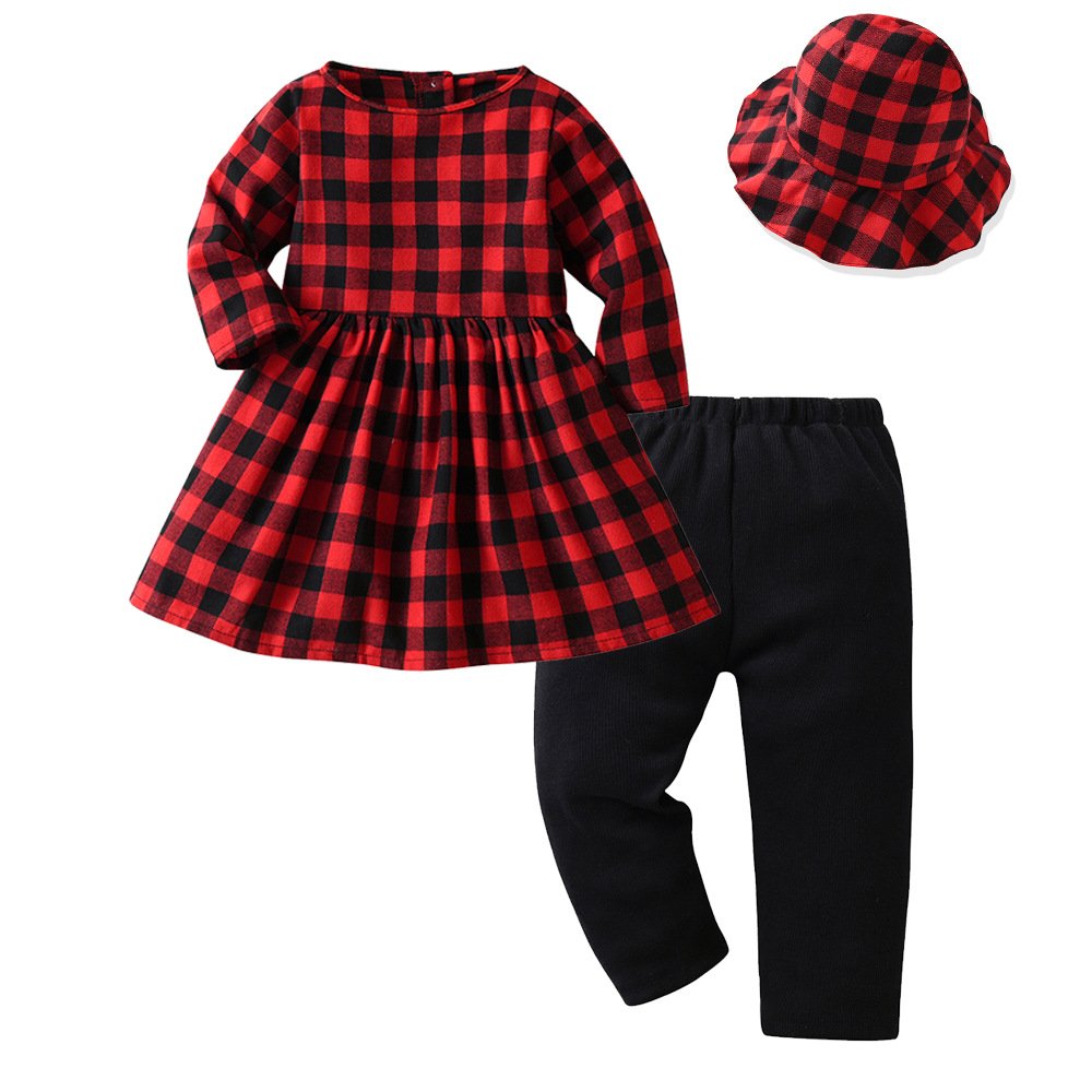 New style Autumn Korean version long sleeved shirt pastoral dress fashionable leggings matching sibling sets