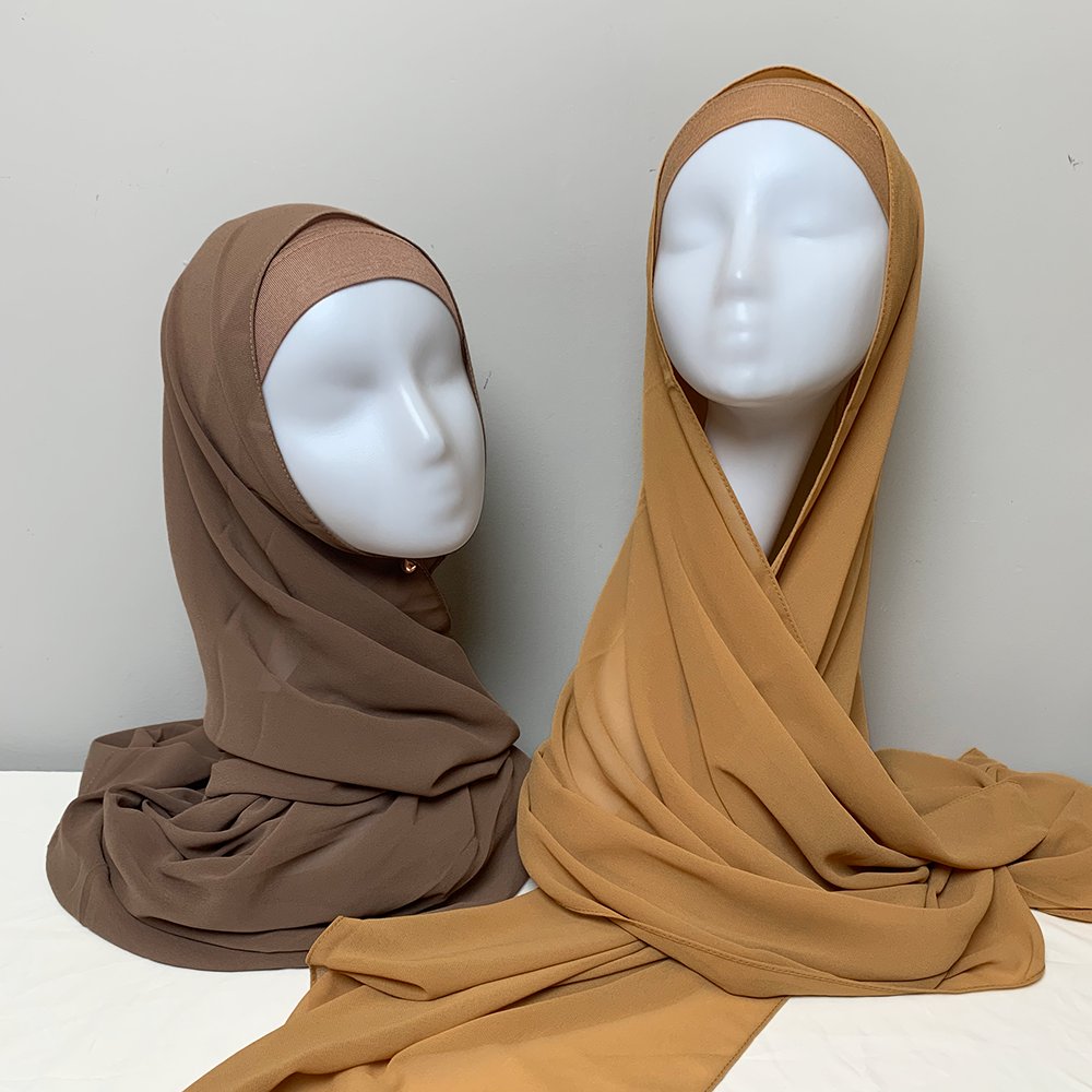 Wholesale Finest Hijab Prefect Muslim Women Scarf Hijab Matching Color Heavy Chiffon Hijab With inner cap Set