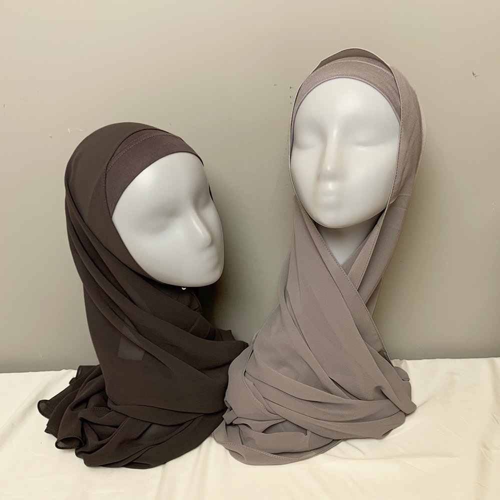 Wholesale Finest Hijab Prefect Muslim Women Scarf Hijab Matching Color Heavy Chiffon Hijab With inner cap Set