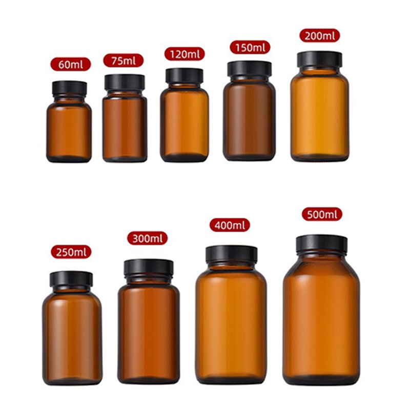 NQFIBER Hot Sale Supply Directly Custom Medicine Glass Bottle Brown Packaging for Medicine Pill 60 80 100 120 150 200 250 ml