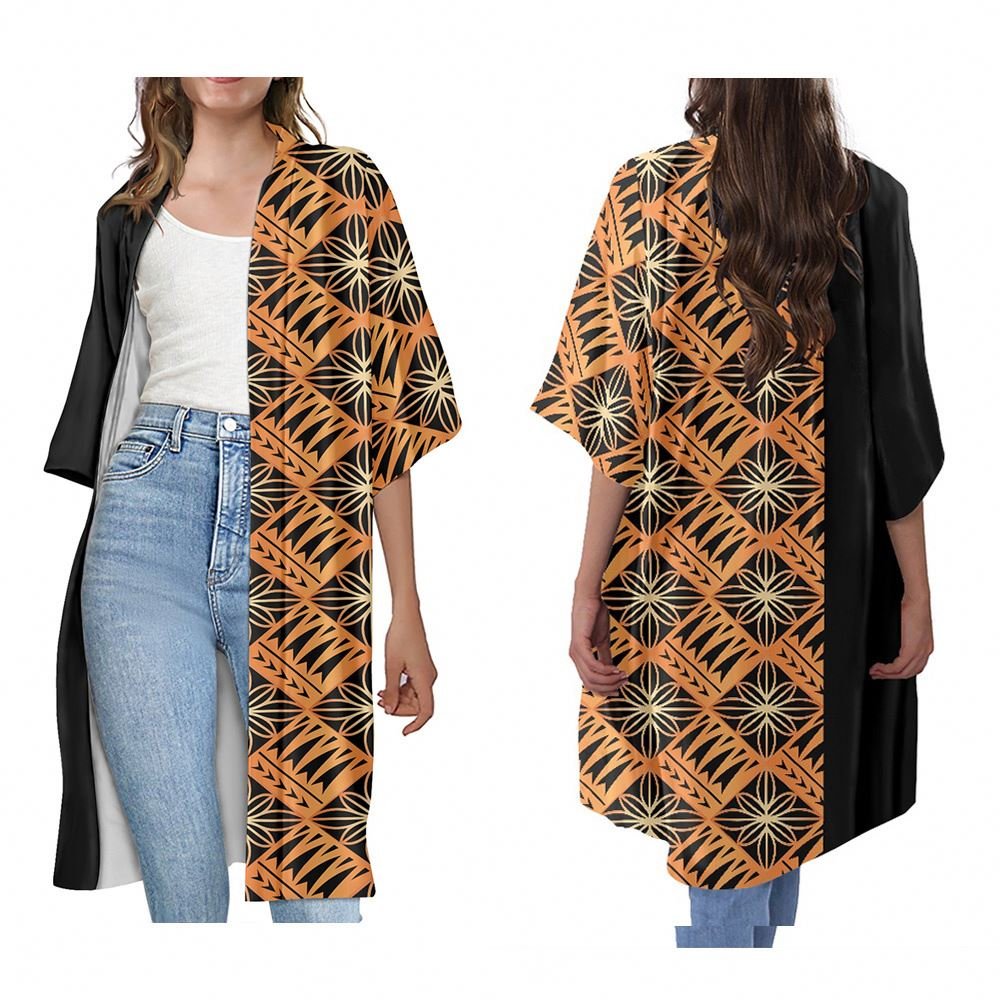 Cover Up Dress Swim Bathing Suit Beach Wear Polynesian Tribal Retro Red Pattern Print Custom Short Sleeve Kimono Cardigan
