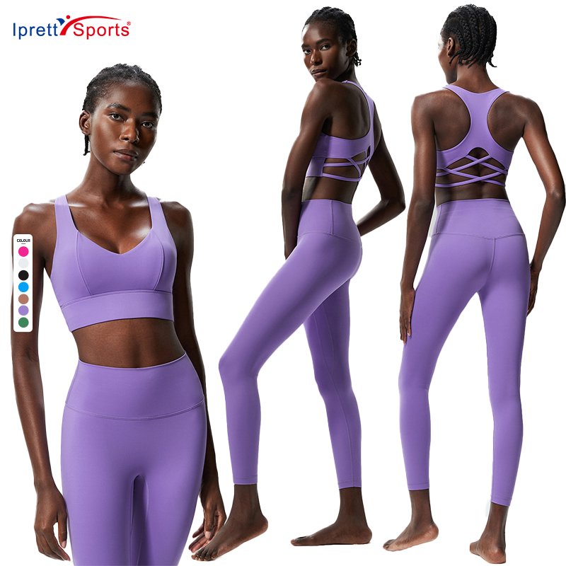 Women Matching Sports Bra and Leggings Set High Support with Criss-Cross Back Perfect for Yoga and Gym 2 Piece Yoga Sets