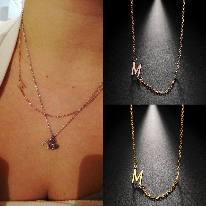 Trendy Sideways Letter Initial Necklaces Mini A-Z Charm Matching Choker Stainless Steel Match Necklace For Women Gift Jewelry