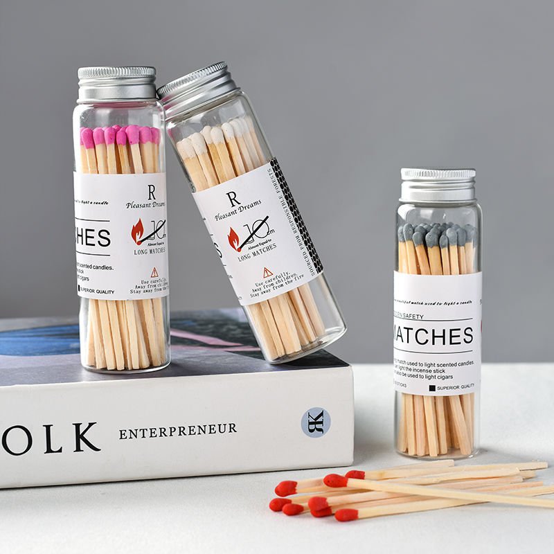Factory Customized Glass Bottle Matches Candle Matches Colored Head Wooden Matchsticks For Aromatherapy Candle Jar
