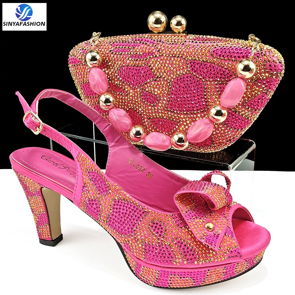 Beautiful New Design Shoes Bag Set With Stones High Quality Ladies Italy Shoes And Matching Bag Set